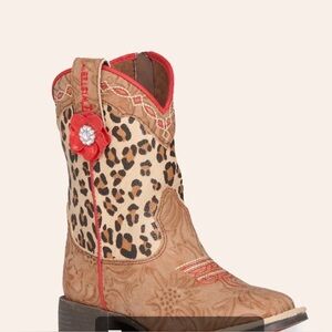 EUC Twister Toddler Avery Tan Floral Embossed Leopard Print Cowboy Boots Size 5